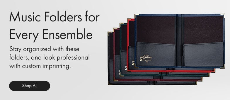 Shop music folders for every ensemble; stay organized and look professional with custom printing.
