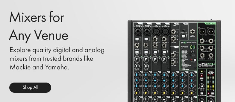 Shop quality digital and analog mixers from trusted brands like Mackie and Yamaha.