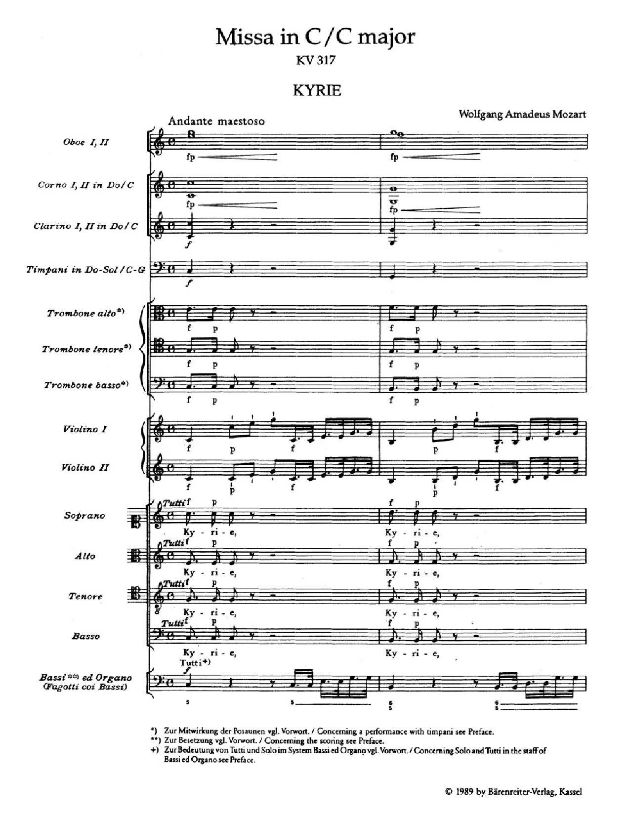Missa in C Major K.317 Coronation Mass Study Score