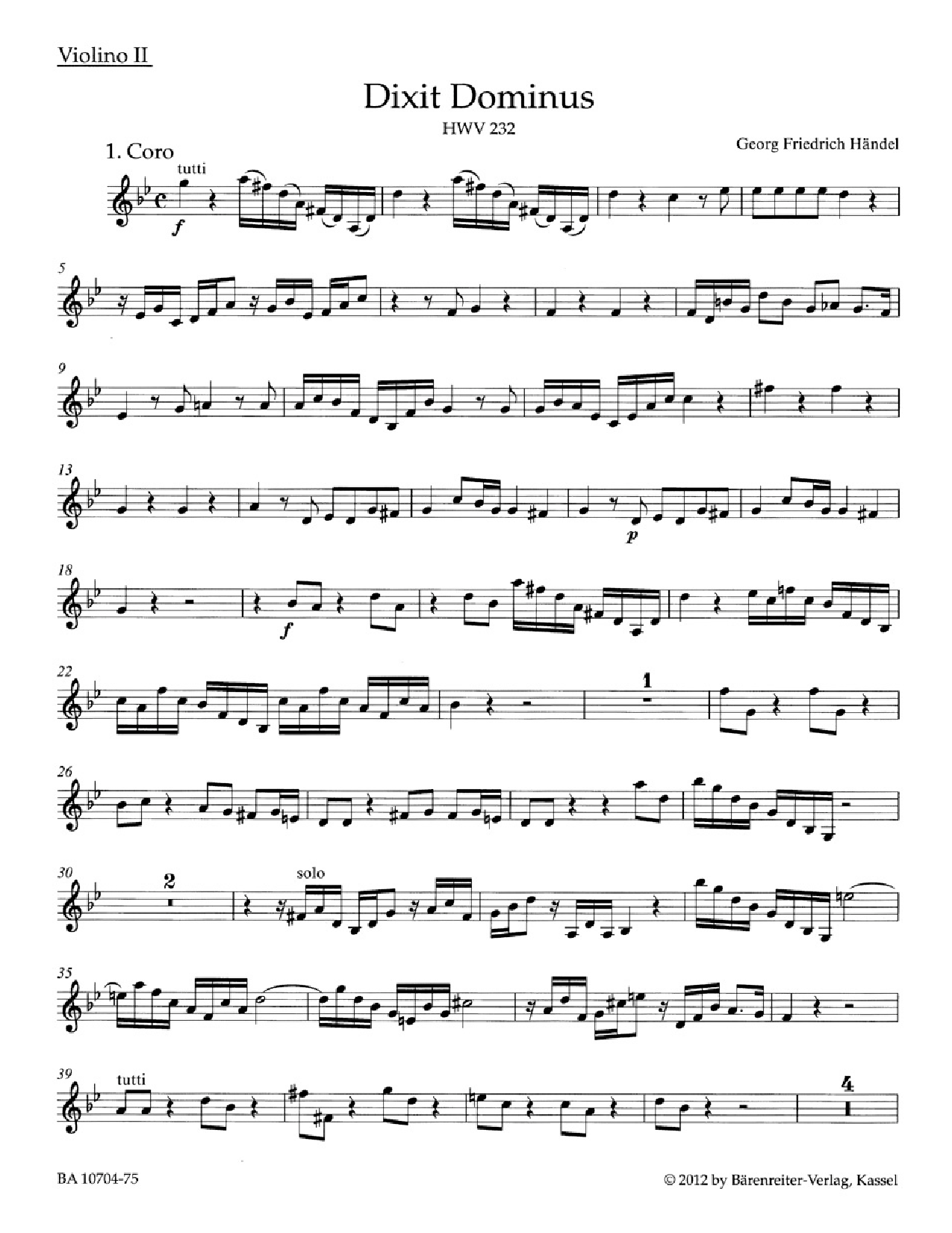 Dixit Dominus HWV 232 Violin 2  3-copy minimum