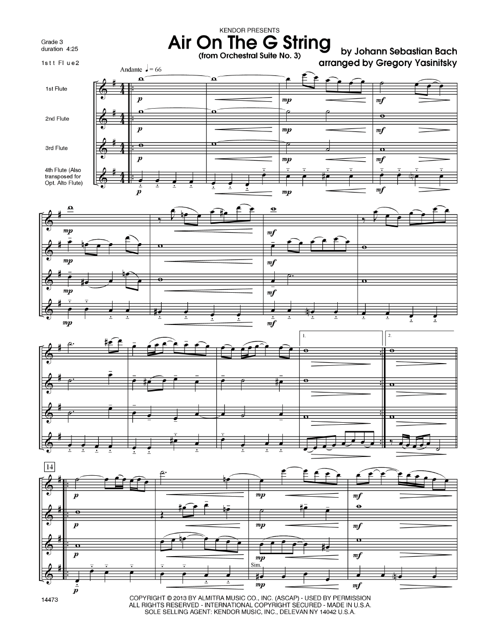 Air on the G String Flute Quartet (C19)
