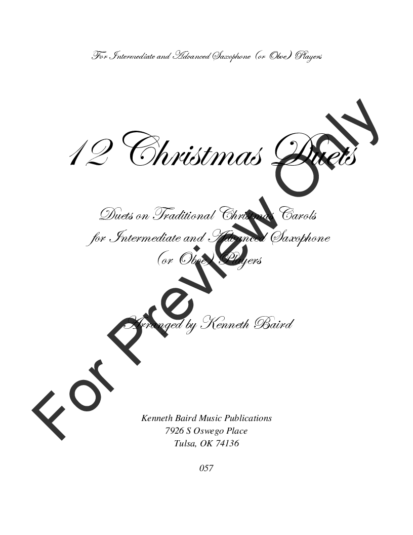 12 Christmas Duets for Saxophones or Oboe ALTO SAX OR OBOE P.O.D.