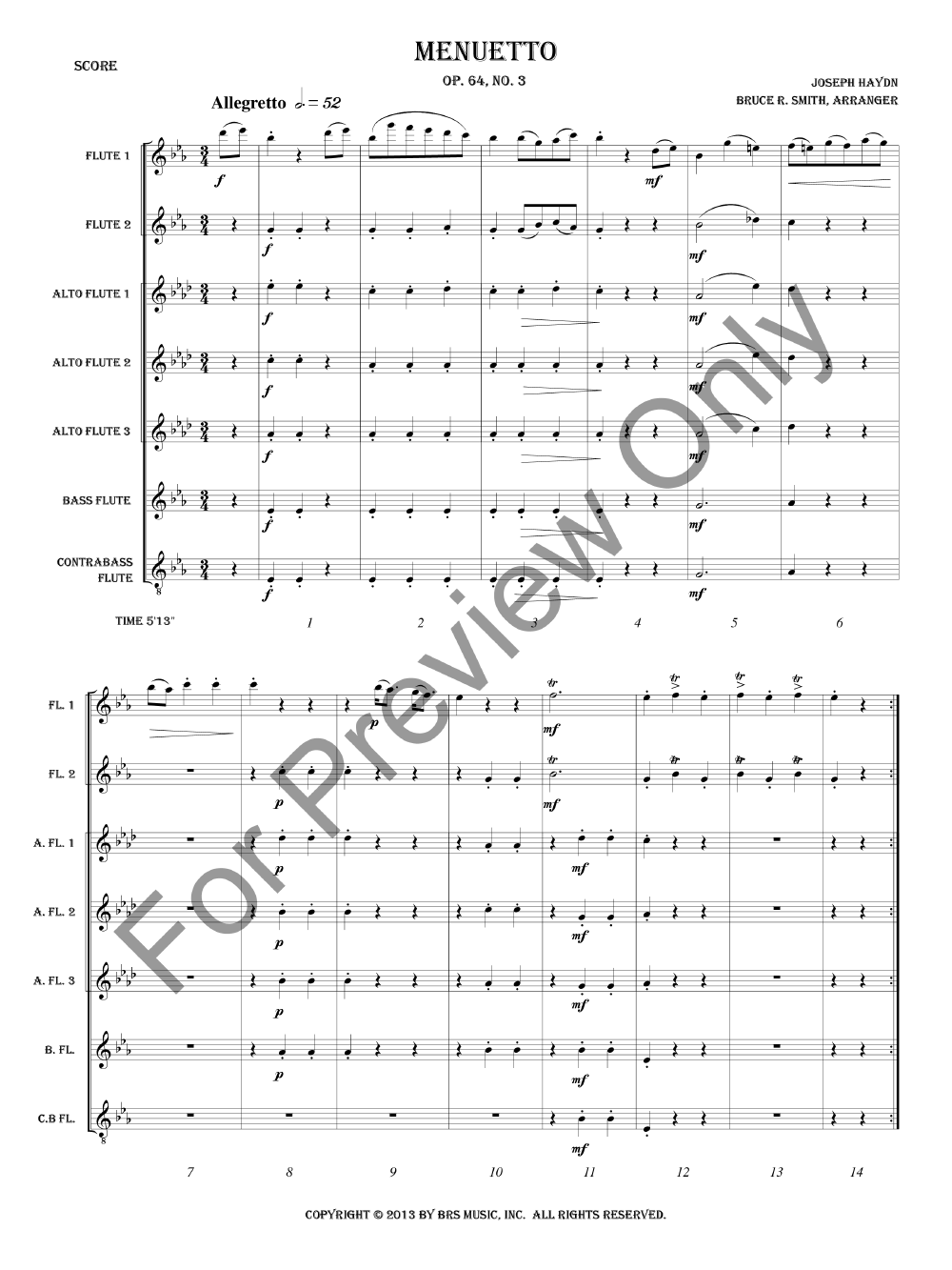 Menuetto, Op. 64, #3 Flute Choir