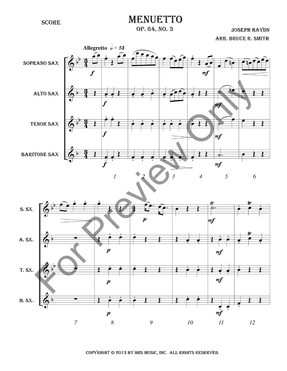 Menuetto, Op. 64, #3 SATB Saxophone Quartet