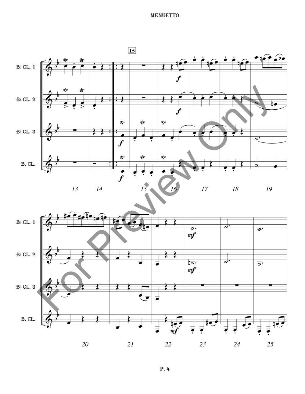 Menuetto, Op. 64, #3 Clarinet Quartet