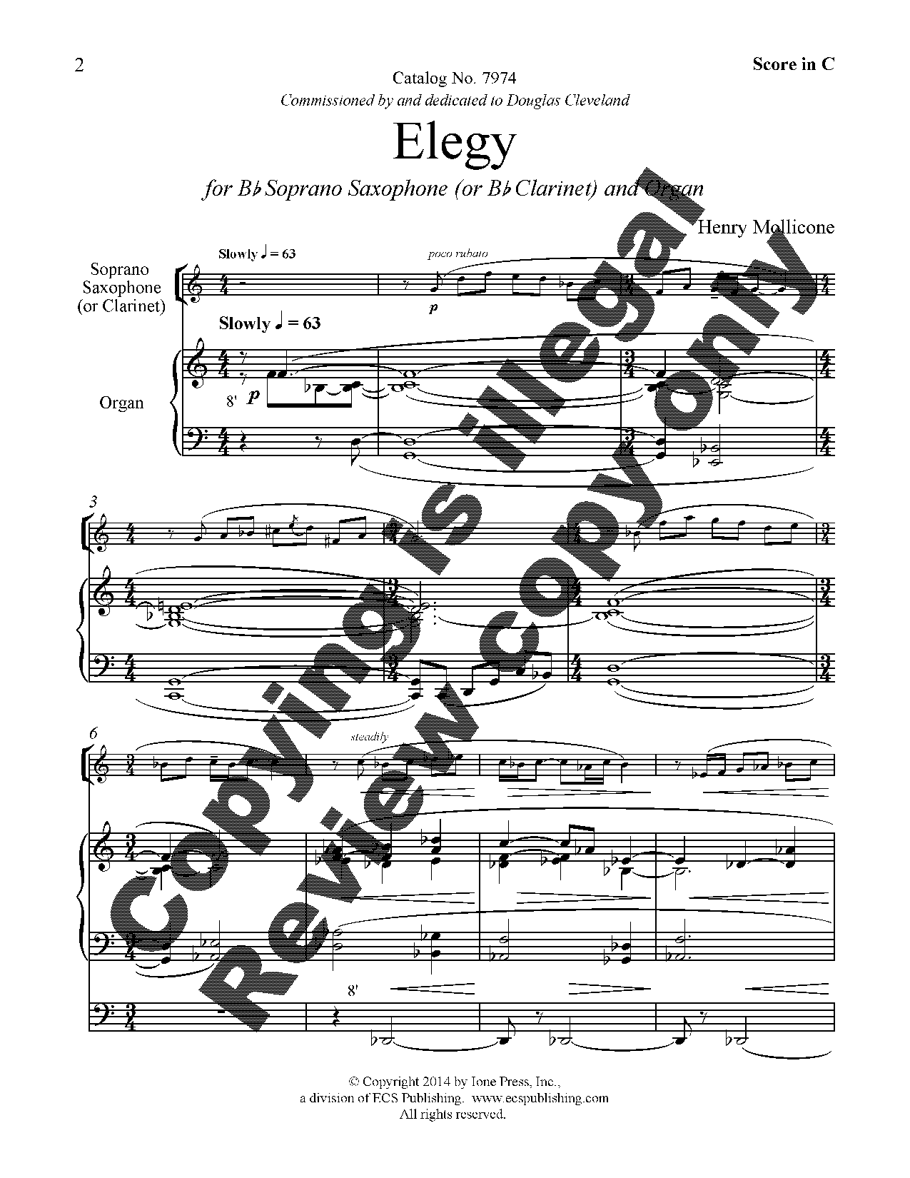 Elegy Soprano Saxophone or Clarinet and Organ
