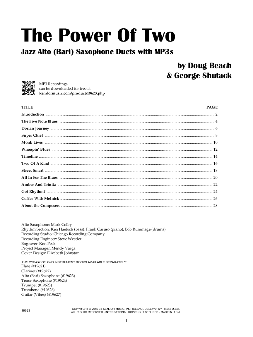 The Power of Two Alto or Bari Saxophone Duets with Online MP3 Access