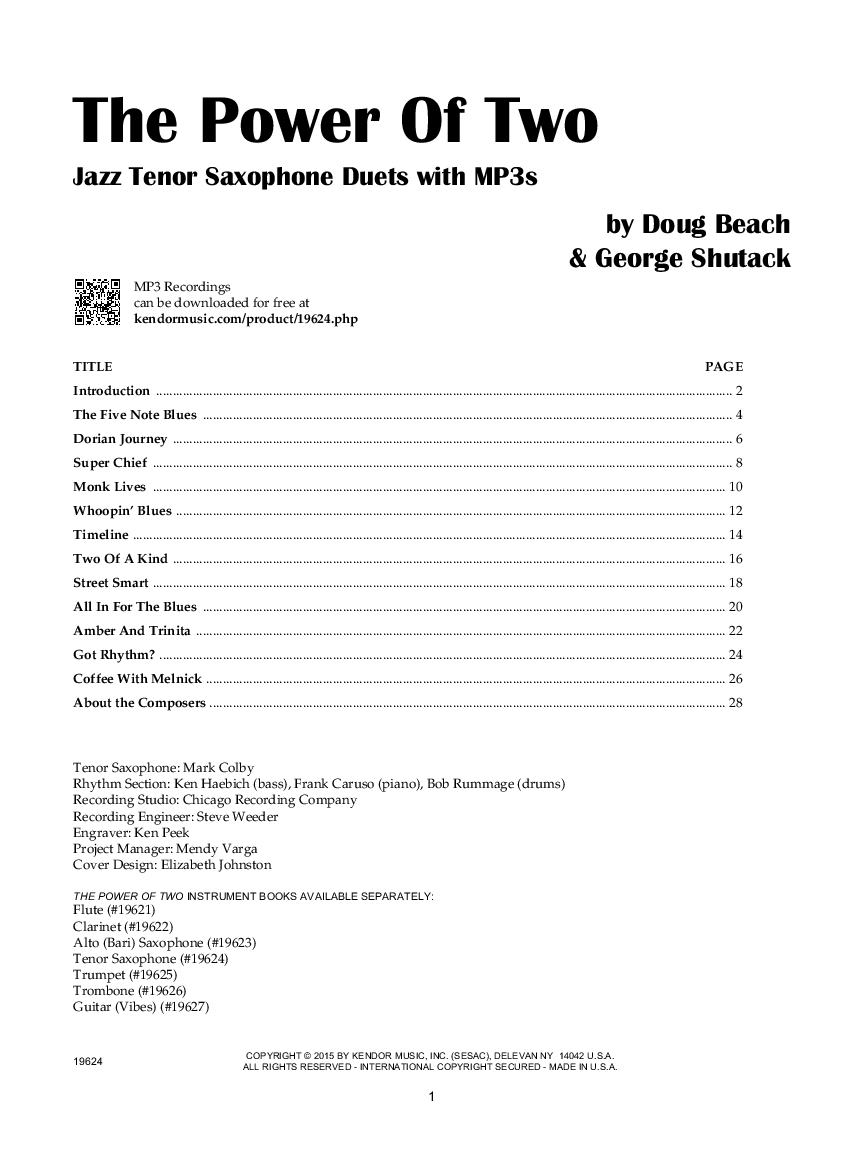 The Power of Two Tenor Saxophone Duets with Online MP3 Access P.O.D.