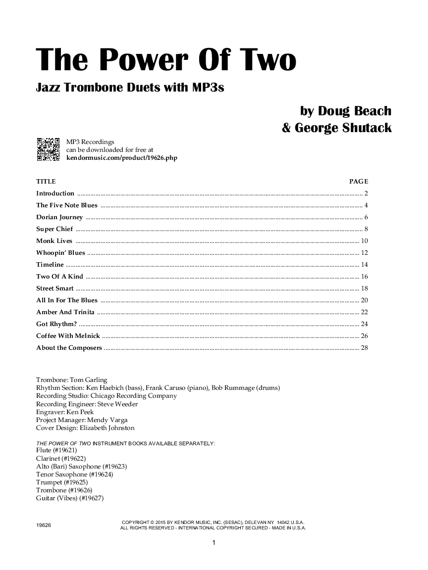 The Power of Two Trombone Duets with Online MP3 Access