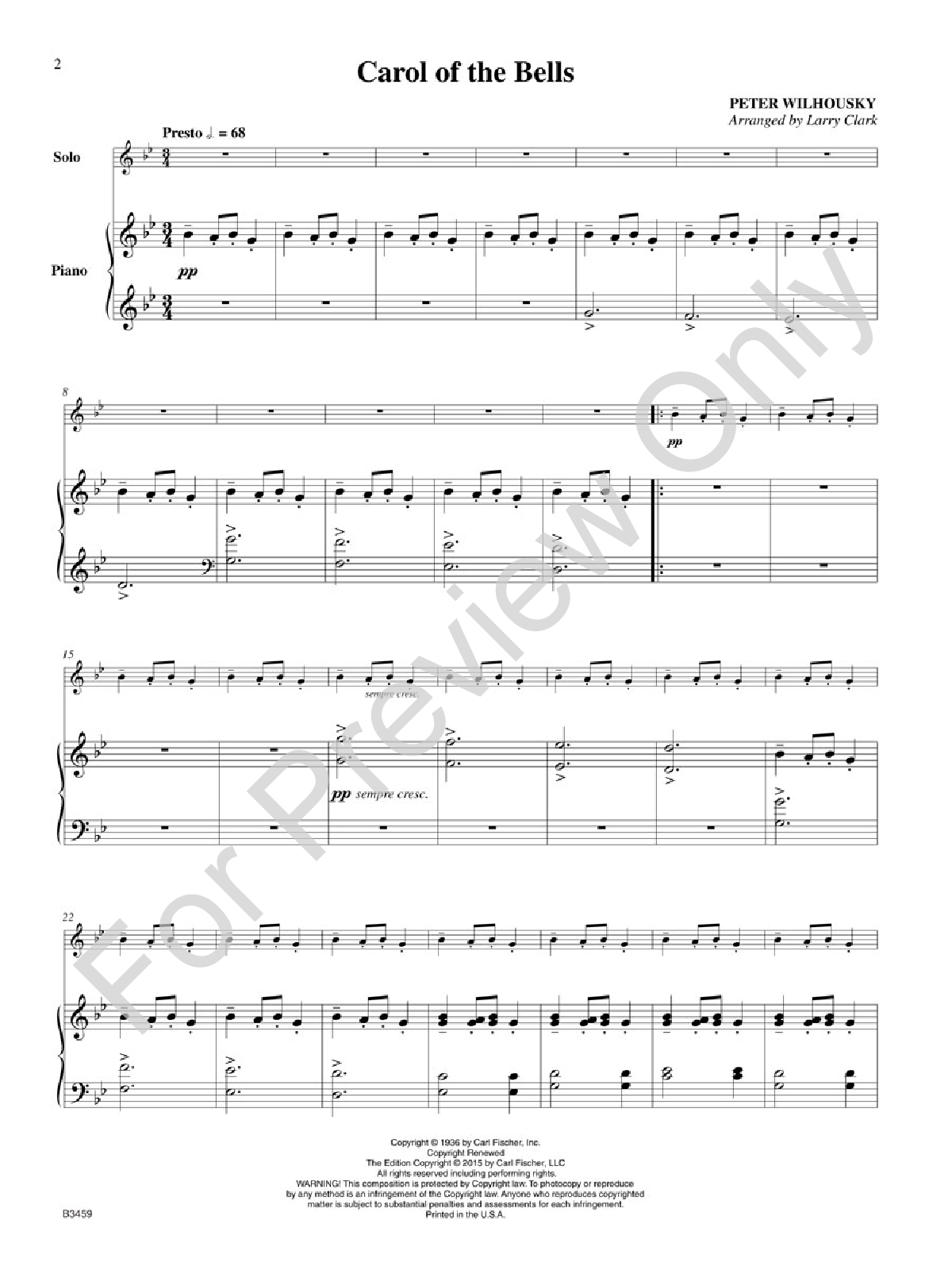 Carol of the Bells String Bass and Piano