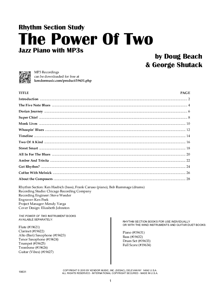 The Power of Two Rhythm Section Piano Book with Online Audio Access