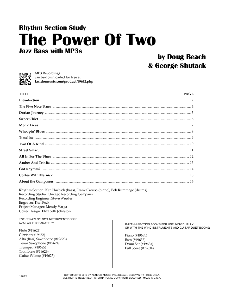 The Power of Two Rhythm Section Bass Book with Online Audio Access