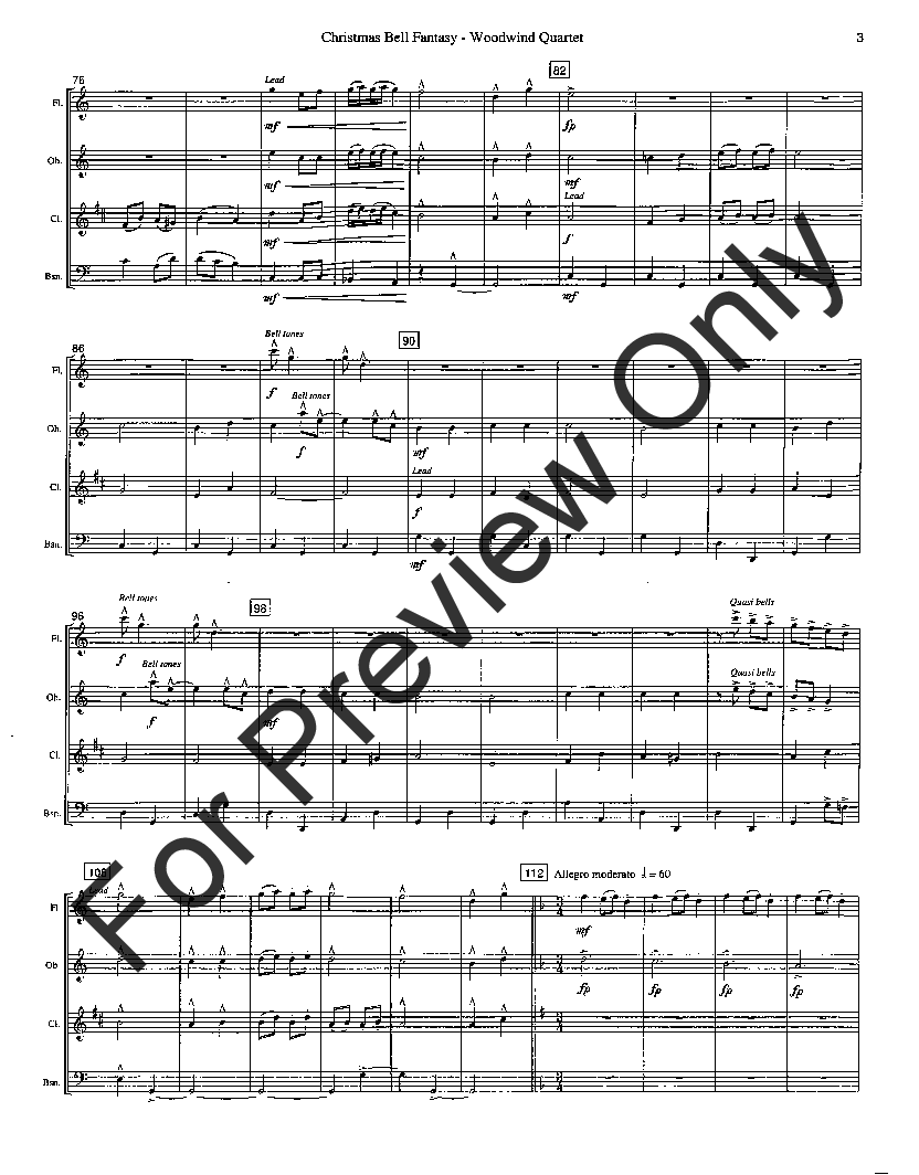 Christmas Bell Fantasy Flute, Oboe, Clarinet, Bassoon - opt. Bass Clar