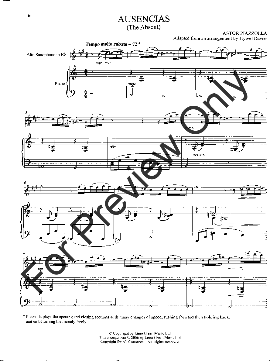 25 Piazzolla Tangos Alto Saxophone and Piano