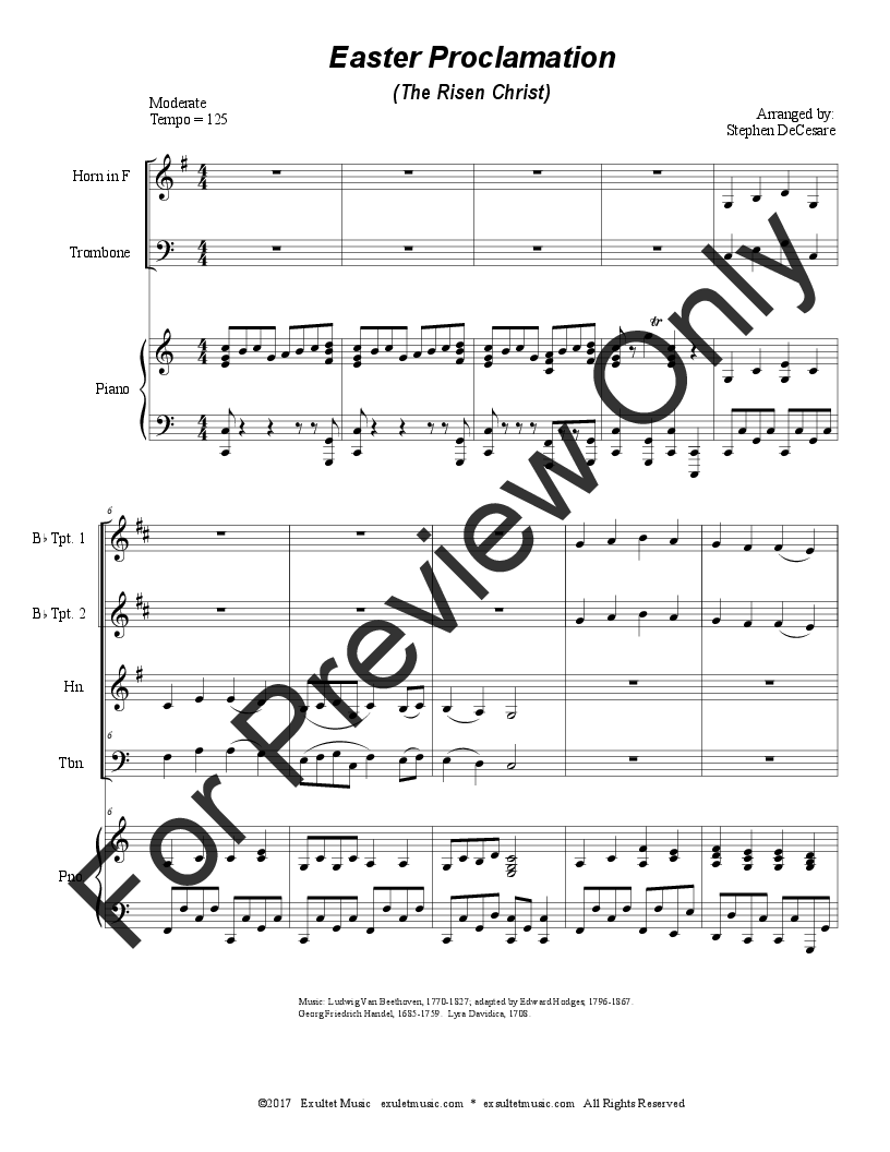 Easter Proclamation (The Risen Christ) 2 Trumpets French horn Trombone with Piano P.O.D.
