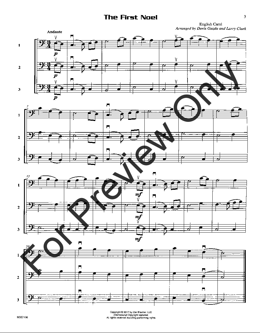 Compatible Trios for Christmas Bass Clef - Trombone, Baritone BC, Bassoon, Cello or Bass