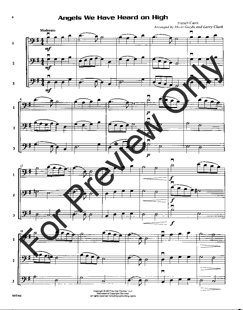 Compatible Trios for Christmas Bass Clef - Trombone, Baritone BC, Bassoon, Cello or Bass