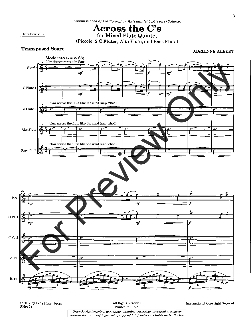 Across the C's Mixed Flute Quintet - Piccolo, 2 C flutes, alto and bass flutes