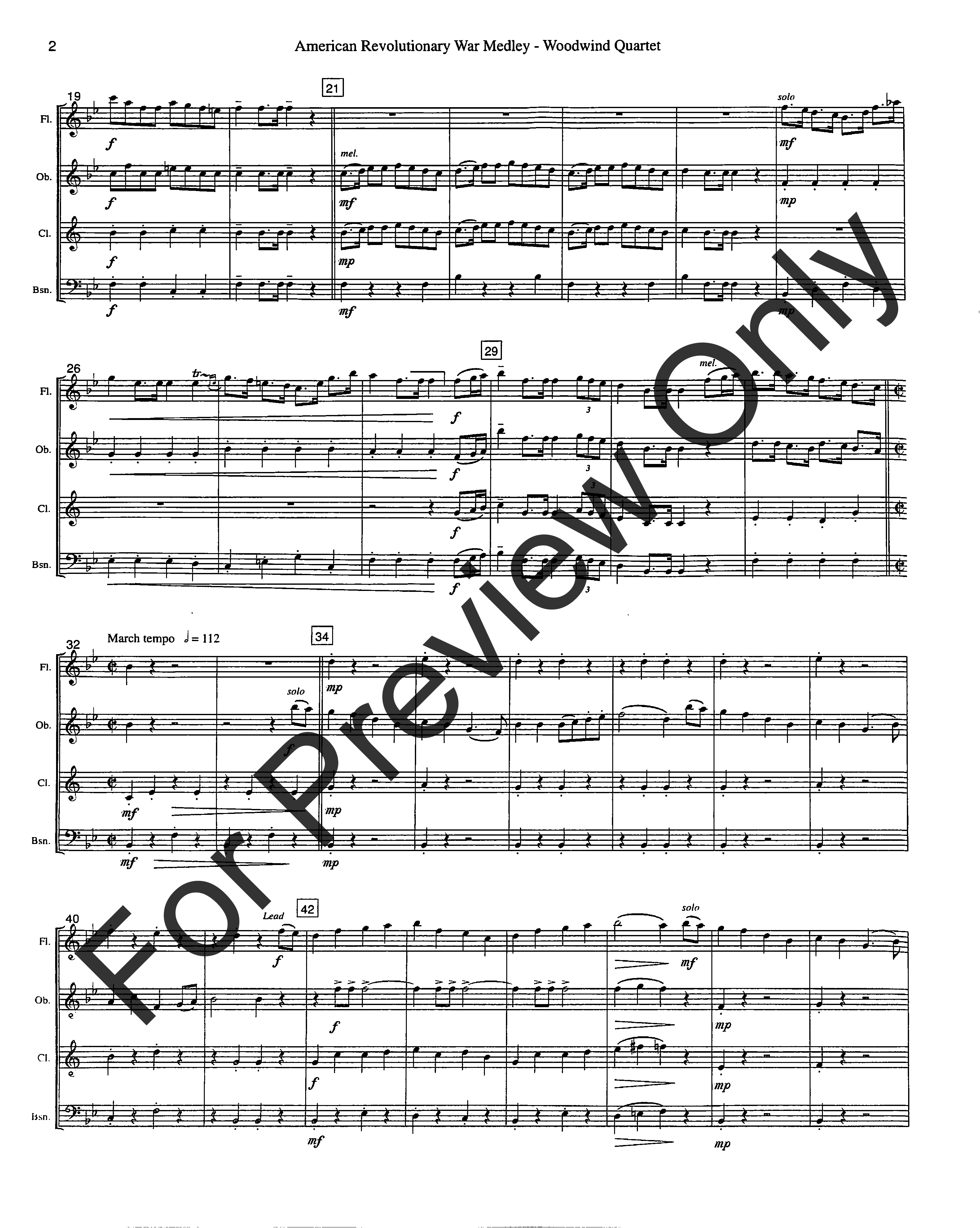 American Revolutionary War Medley Woodwind Quartet - flute, oboe, clarinet and bassoon