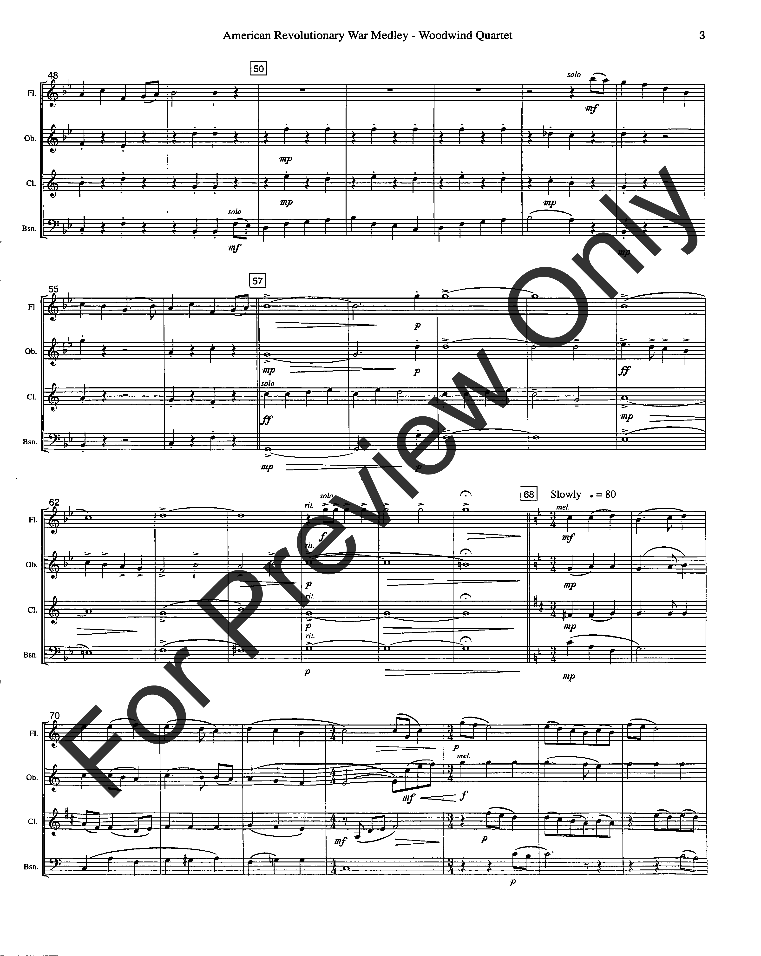 American Revolutionary War Medley Woodwind Quartet - flute, oboe, clarinet and bassoon