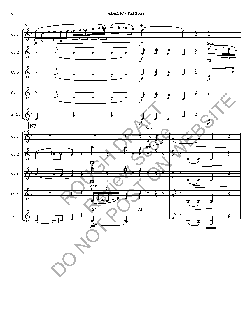 Adagio Clarinet Quintet - 4 b-flat clarinets, bass clarinet