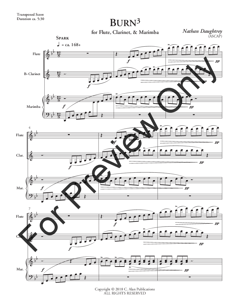 Burn3 Flute, Clarinet and Marimba (5-octave) - Score and Parts