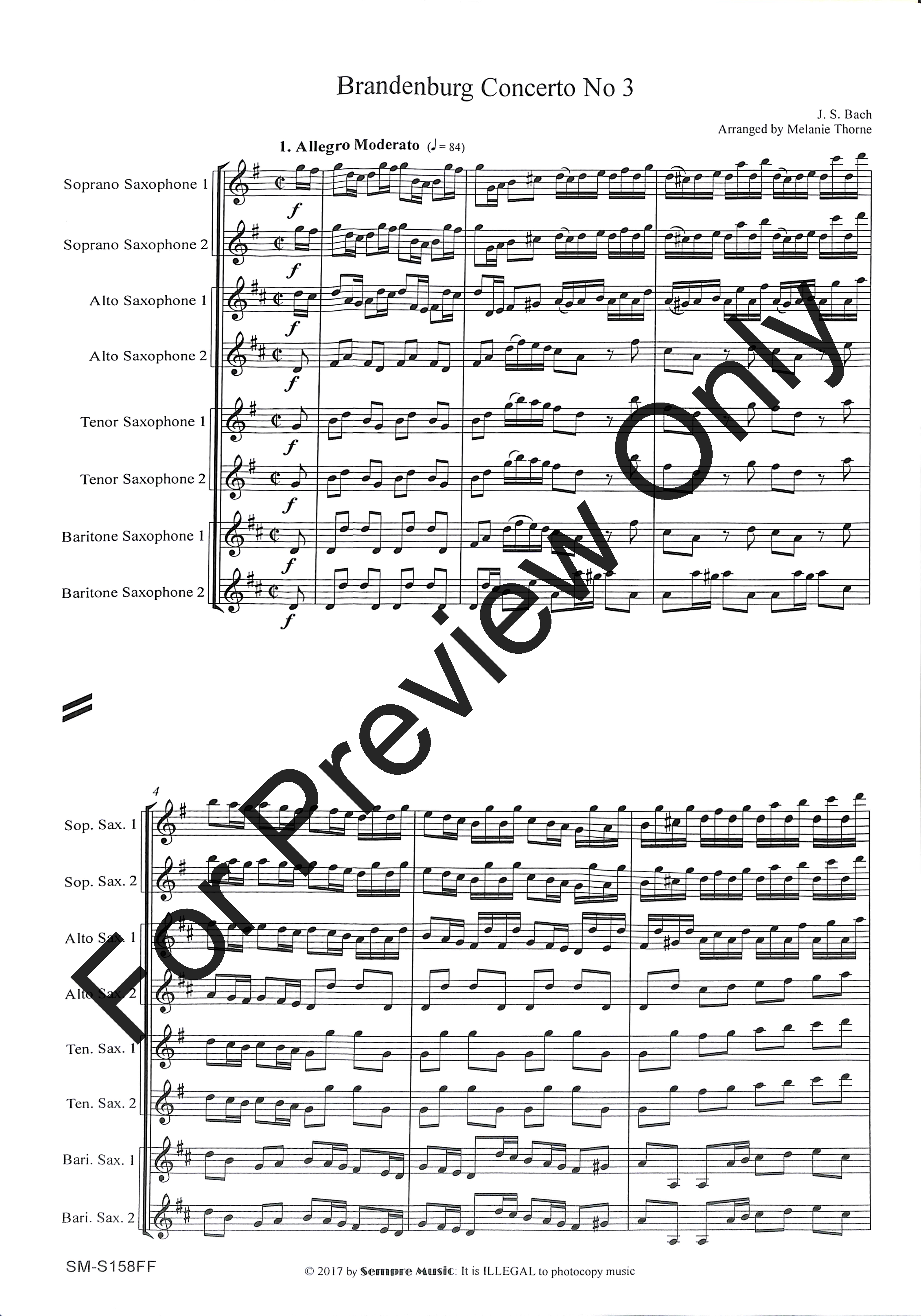 Brandenburg Concerto #3 SSAATTBB Sax Octet