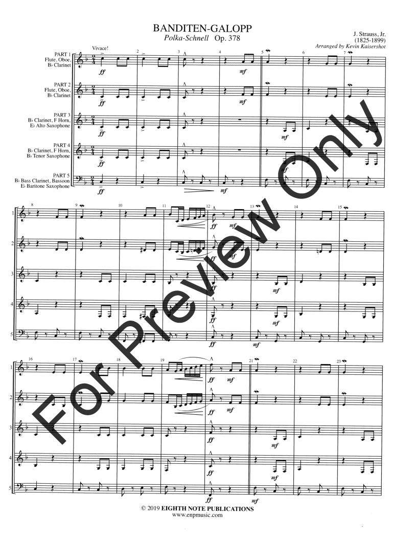 Banditen-Galopp Polka Schnell Op. 378 Interchangeable Woodwind Ensemble