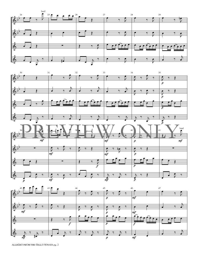 Allegro from the Cello Sonata - 2 Flutes, 2 Clarinets