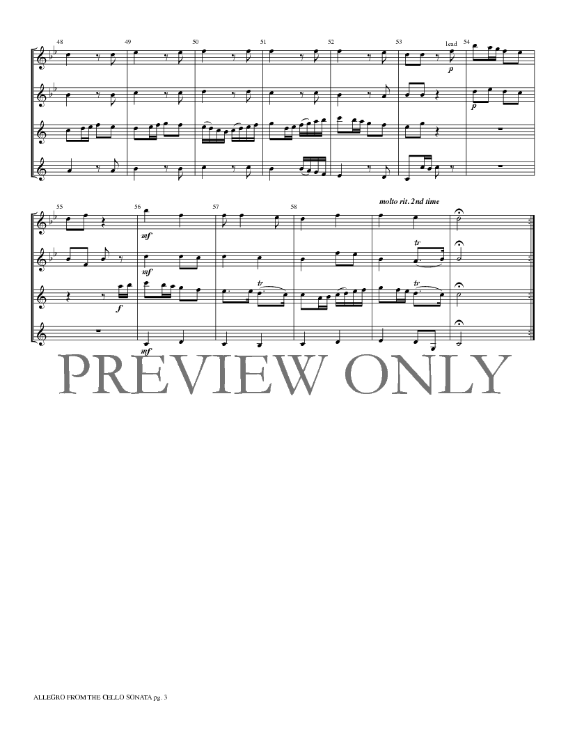 Allegro from the Cello Sonata - 2 Flutes, 2 Clarinets