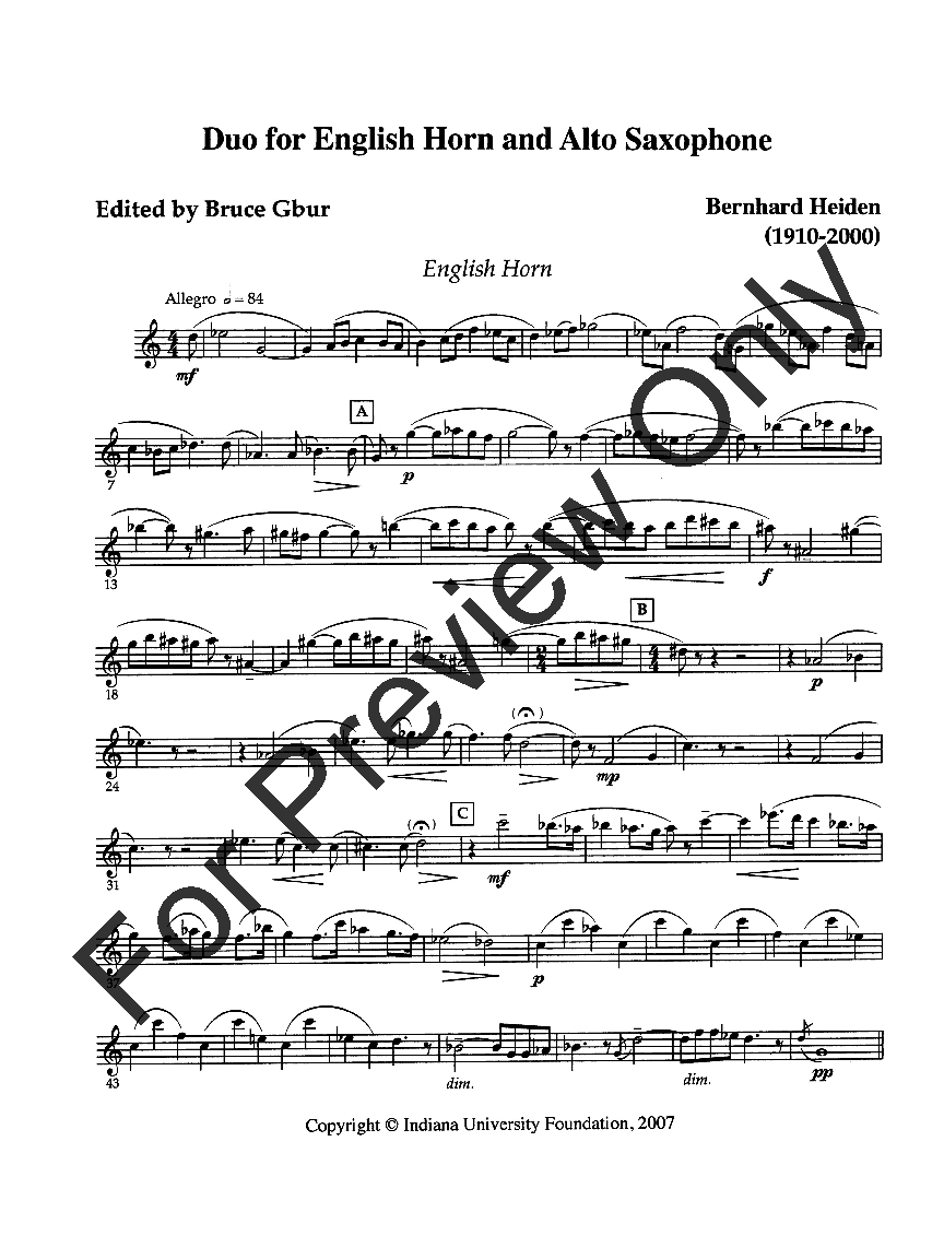 Duo for English Horn and Alto Sax or Oboe and B-flat Clarinet