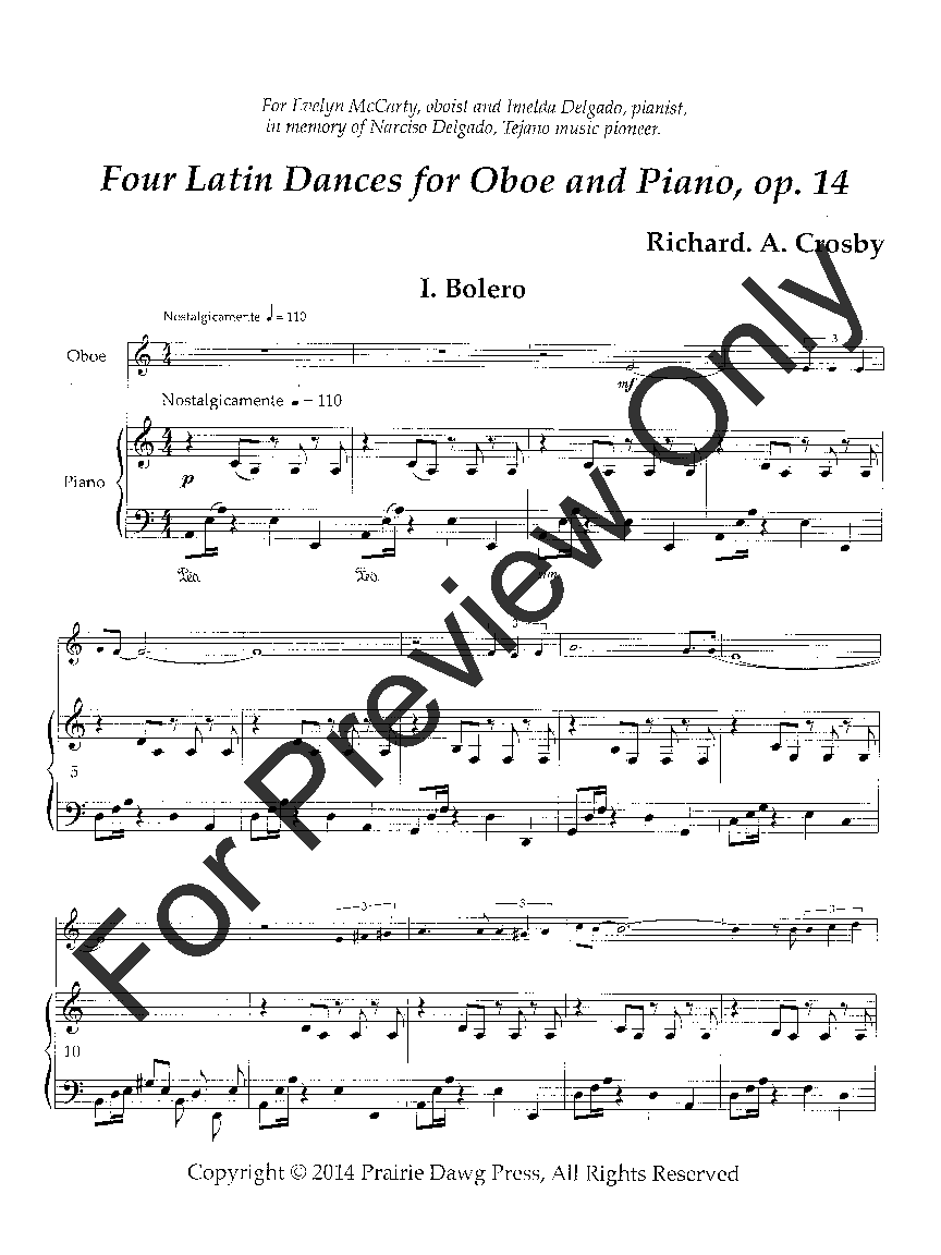 Four Latin Dances, Op. 14 Oboe Solo with Piano