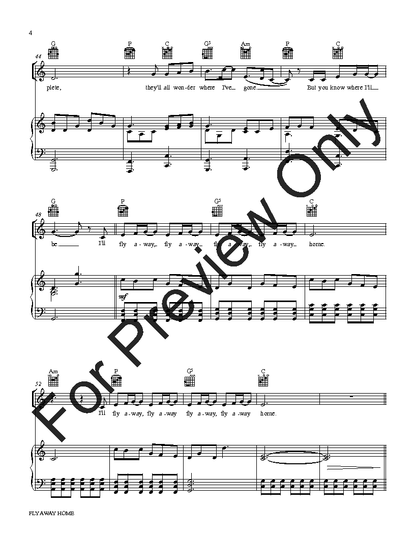 Fly Away Home Medium Low Voice Solo