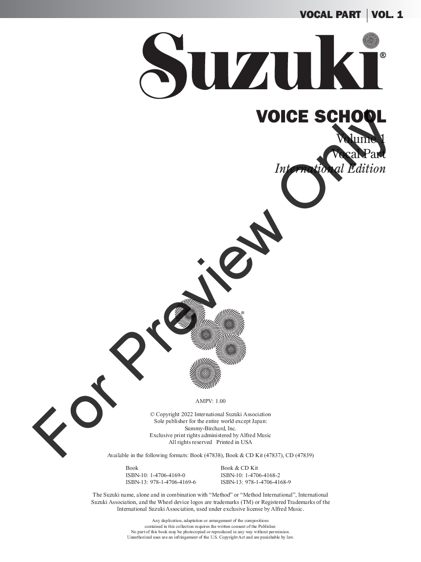 Suzuki Voice School, Vol. 1 Book