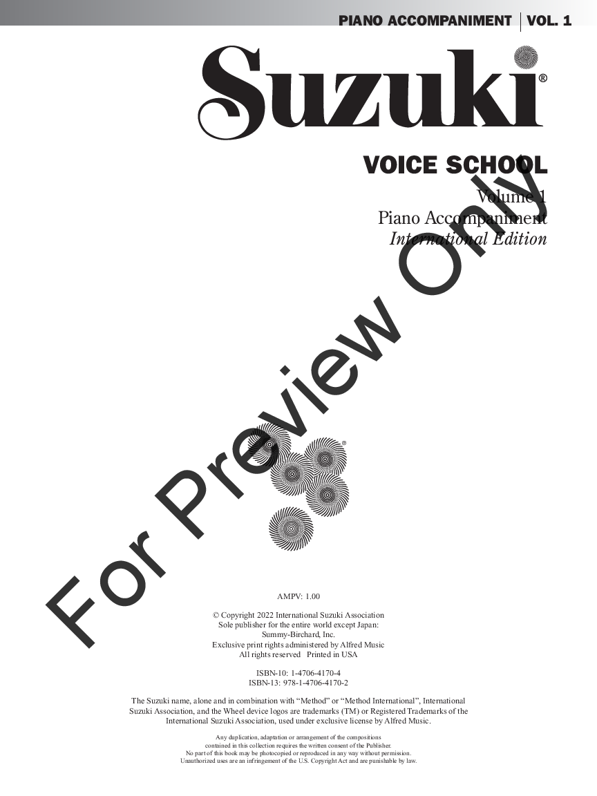 Suzuki Voice School, Vol. 1 Accompaniment Piano Book