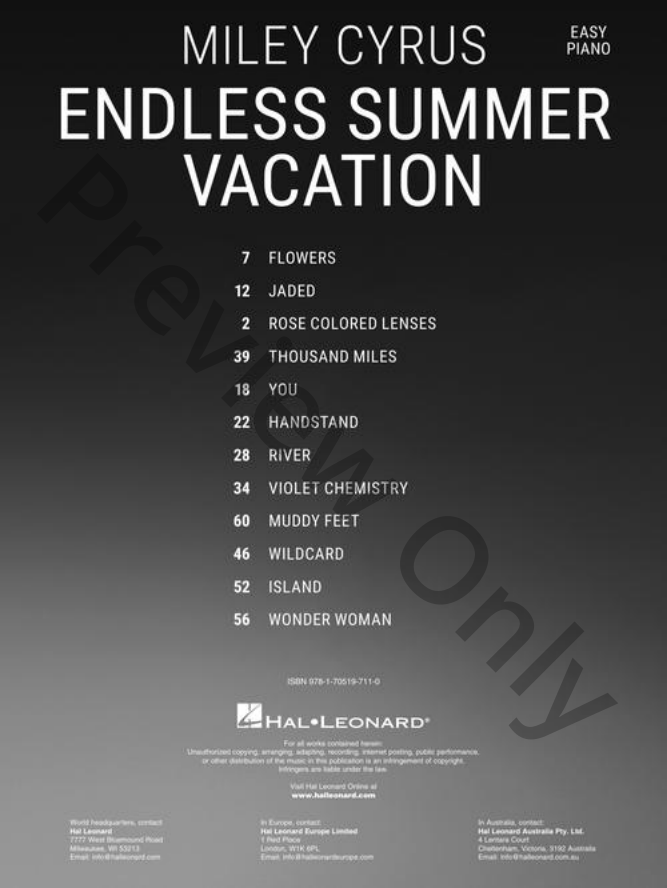Endless Summer Vacation Easy Piano