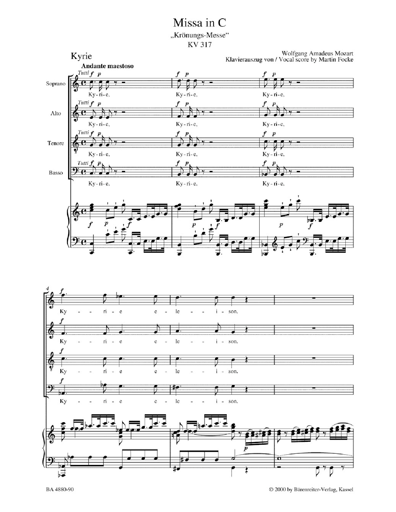 Missa in C Major K.317 Coronation Mass Piano Reduction