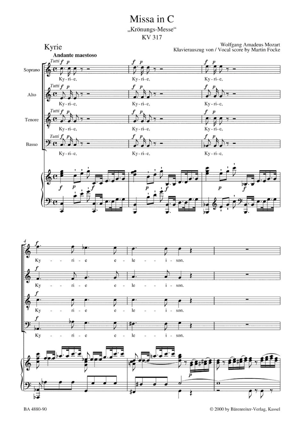 Missa in C Major K.317 Coronation Mass Piano Reduction