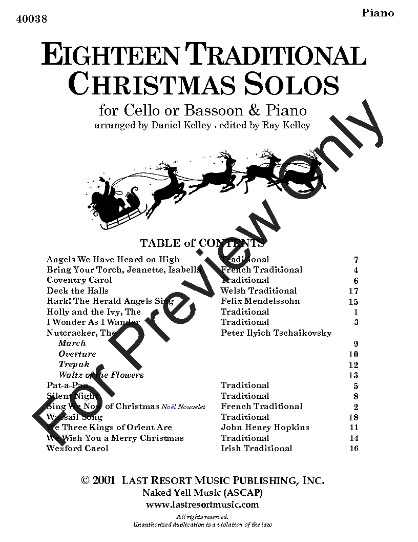 18 Traditional Christmas Favorites Cello or Bassoon and Piano
