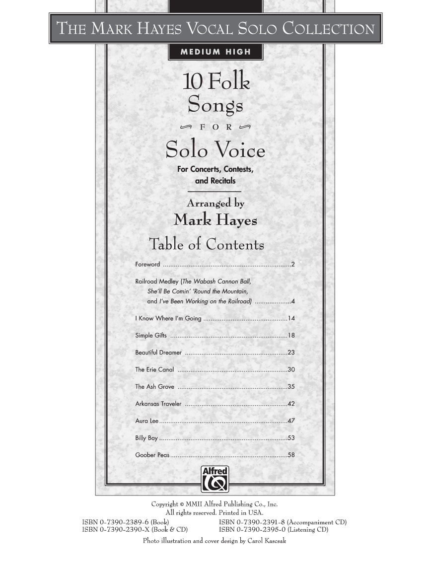 Ten Folk Songs for Solo Voice Medium High Solo Collection