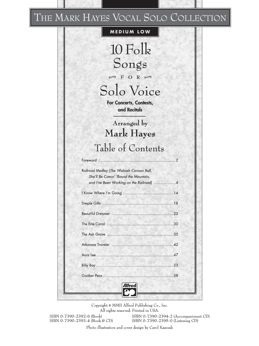 Ten Folk Songs for Solo Voice Medium Low Accompaniment CD