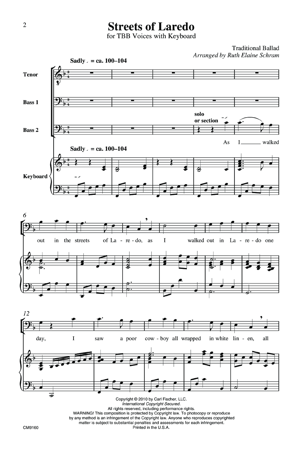 Free Piano Sheets Online - Streets of Laredo