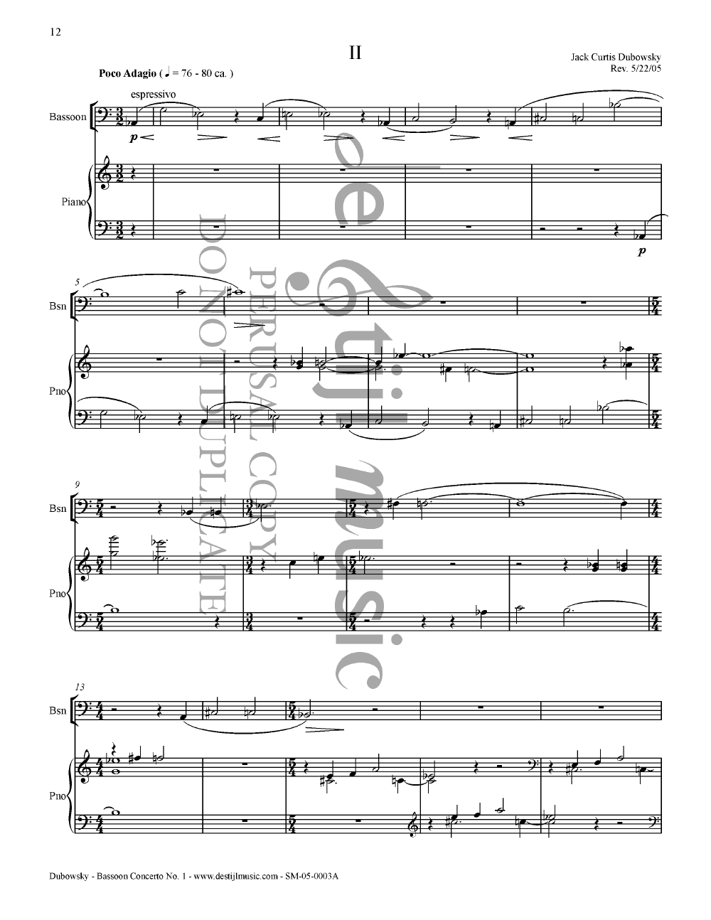 Bassoon Concerto No. 1 Bassoon/ Piano Reduction