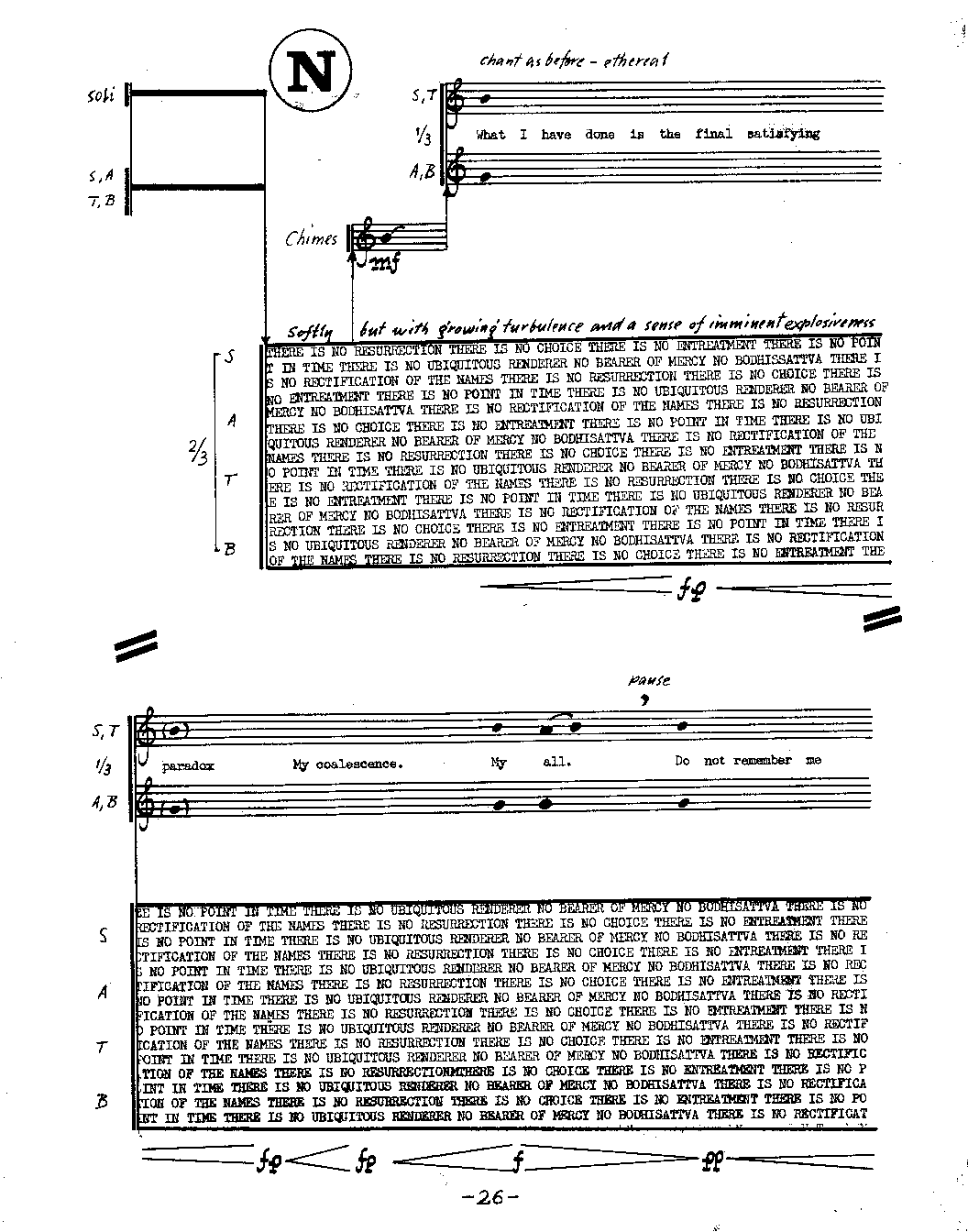 The Nameless Fear SATB Chorus, Male and Female Speakers, Mixed Ensemble