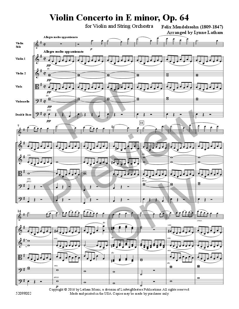 Concerto in E minor, Op. 64 for Violin and String | J.W. Pepper Sheet Music