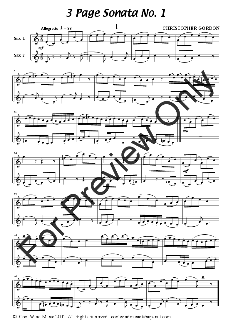 3 Page Sonata 1 Saxophone Duet P.O.D.