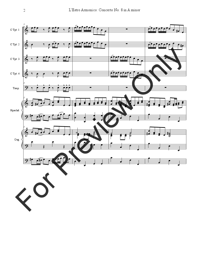 L'Estro Armonico: Concerto No. 8 in A minor for 4 Trumpets, Organ, Harpsichord and Timpani, Op.3 P.O.D.