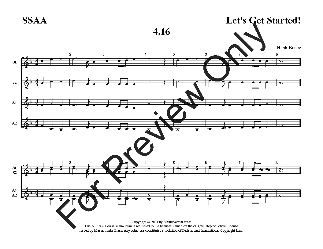 Let's Get Started! Four-Part SSAA Vol. 4 Reproducible PDF Download