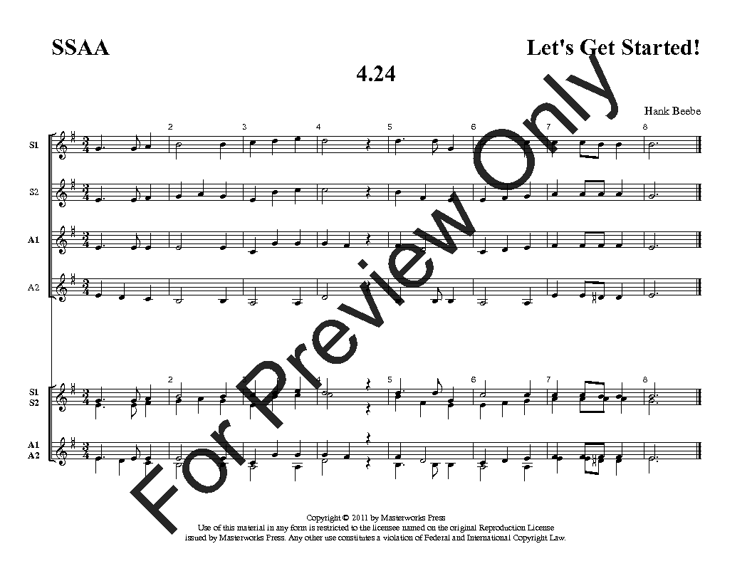 Let's Get Started! Four-Part SSAA Vol. 4 Reproducible PDF Download