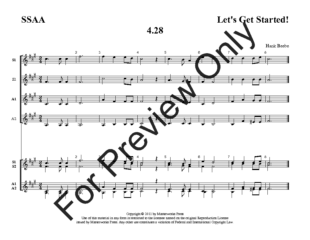 Let's Get Started! Four-Part SSAA Vol. 4 Reproducible PDF Download